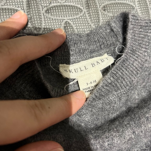 Skull Baby Cashmere 3-6 Matching Pants Sweater Gray And Blue VGUC - Picture 3 of 3